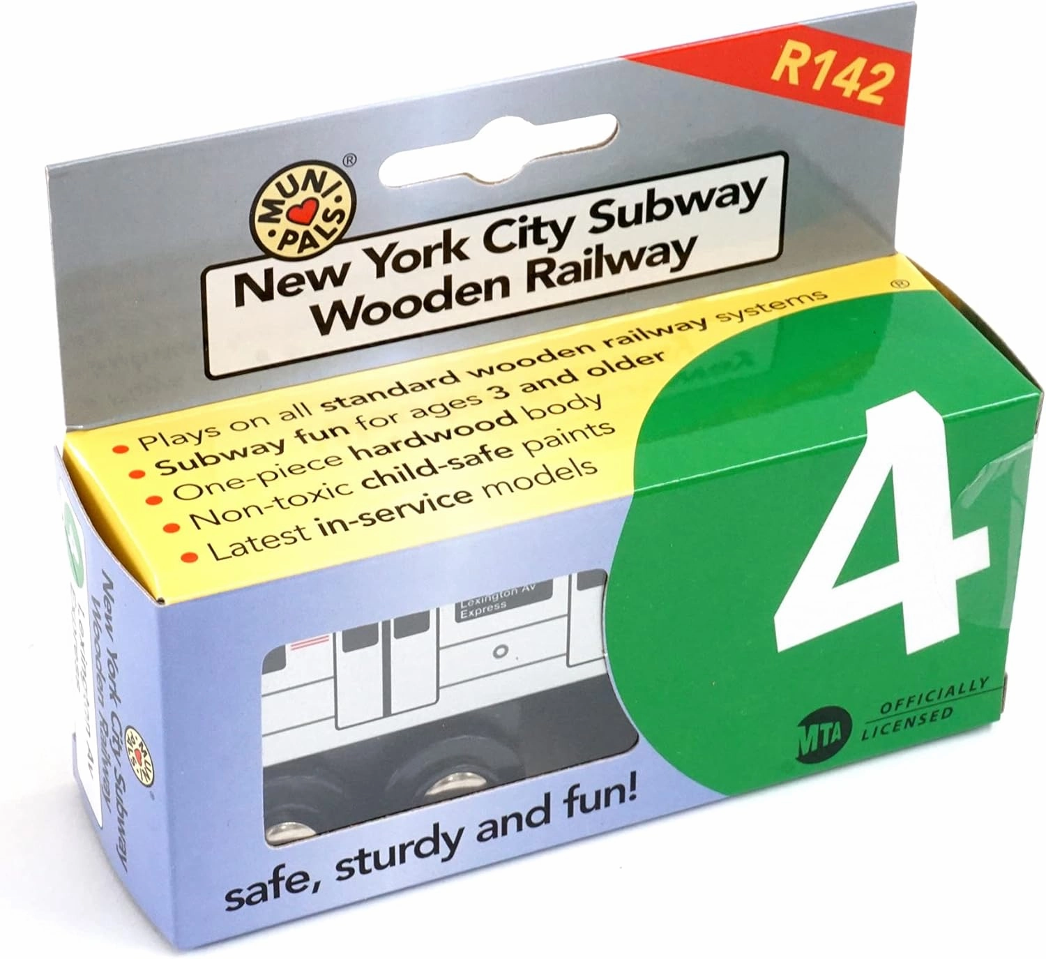 MUNI PALS Munipals New York City Subway Wooden Railway (A Division/IRT) 4 Train/Lexington Av Express–Child Safe and Tested Wood Toy Train