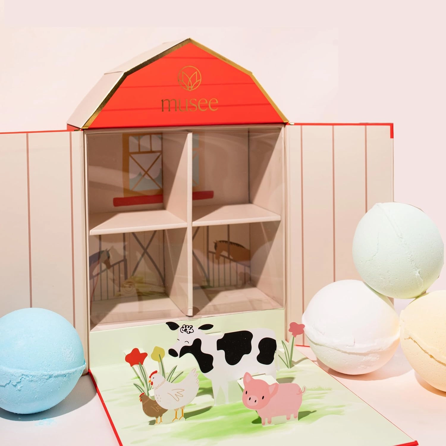 Musee On The Farm Bath Balm Set | Handmade in USA | Paraben-Free | Sulfate-Free | 4 Bath Balms with Surprise Farm | Ideal Gift for all | Vegan & Cruelty-Free