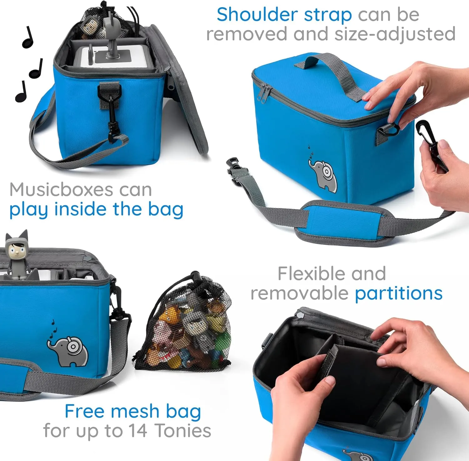 Musicbox bag for Toniebox [   net bag for Tonie storage ] FLEXIBLE TRANSPORT BAG FOR TONIEBOX Bag for figures and box including accessories I with recycled PET