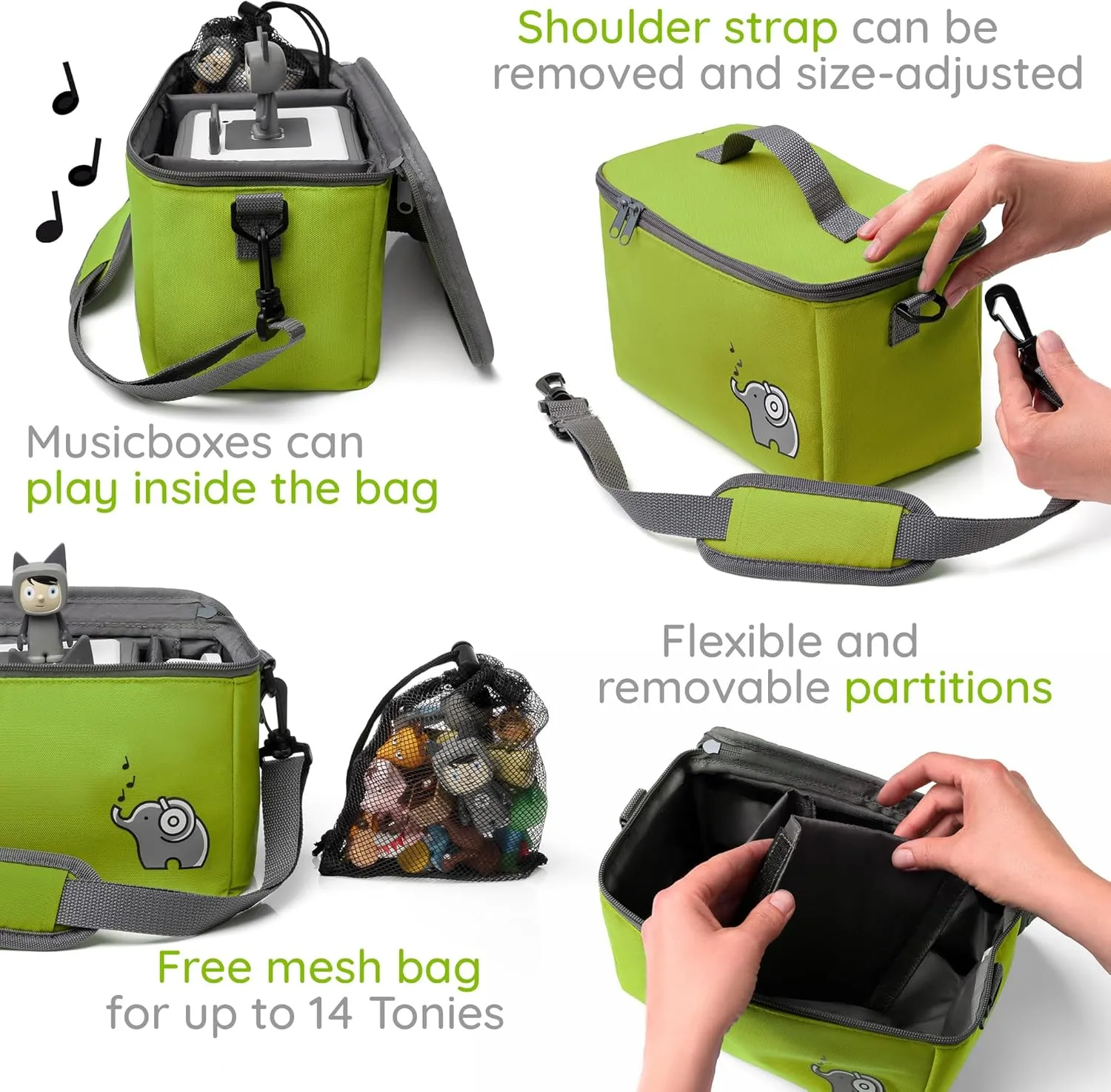 Musicbox bag for Toniebox [   net bag for Tonie storage ] FLEXIBLE TRANSPORT BAG FOR TONIEBOX Bag for figures and box including accessories I with recycled PET