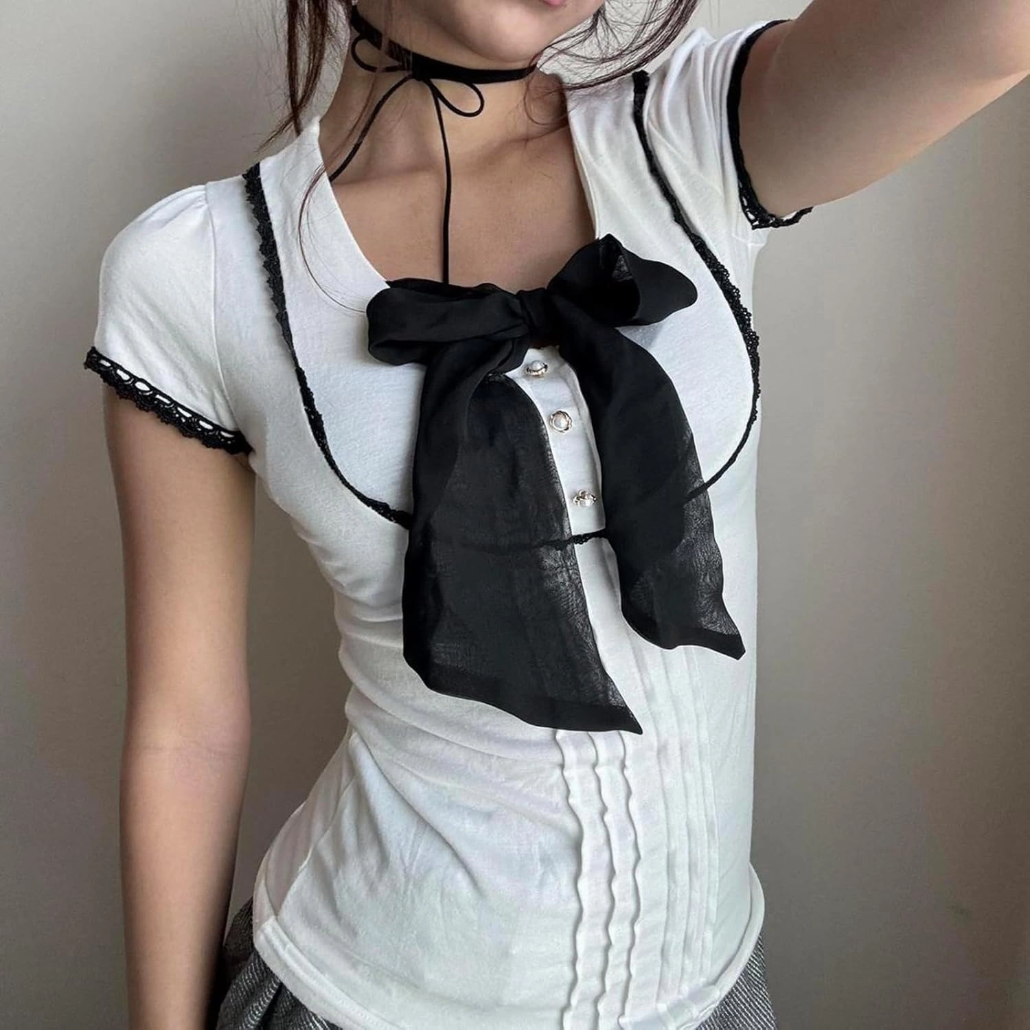 Mxiqqpltky Lace Trim Crop Tops for Women Y2k Fairy Grunge Tee Tops Cap Sleeve Low Cut Slim Fit Aesthetic Babydoll Tee Shirt