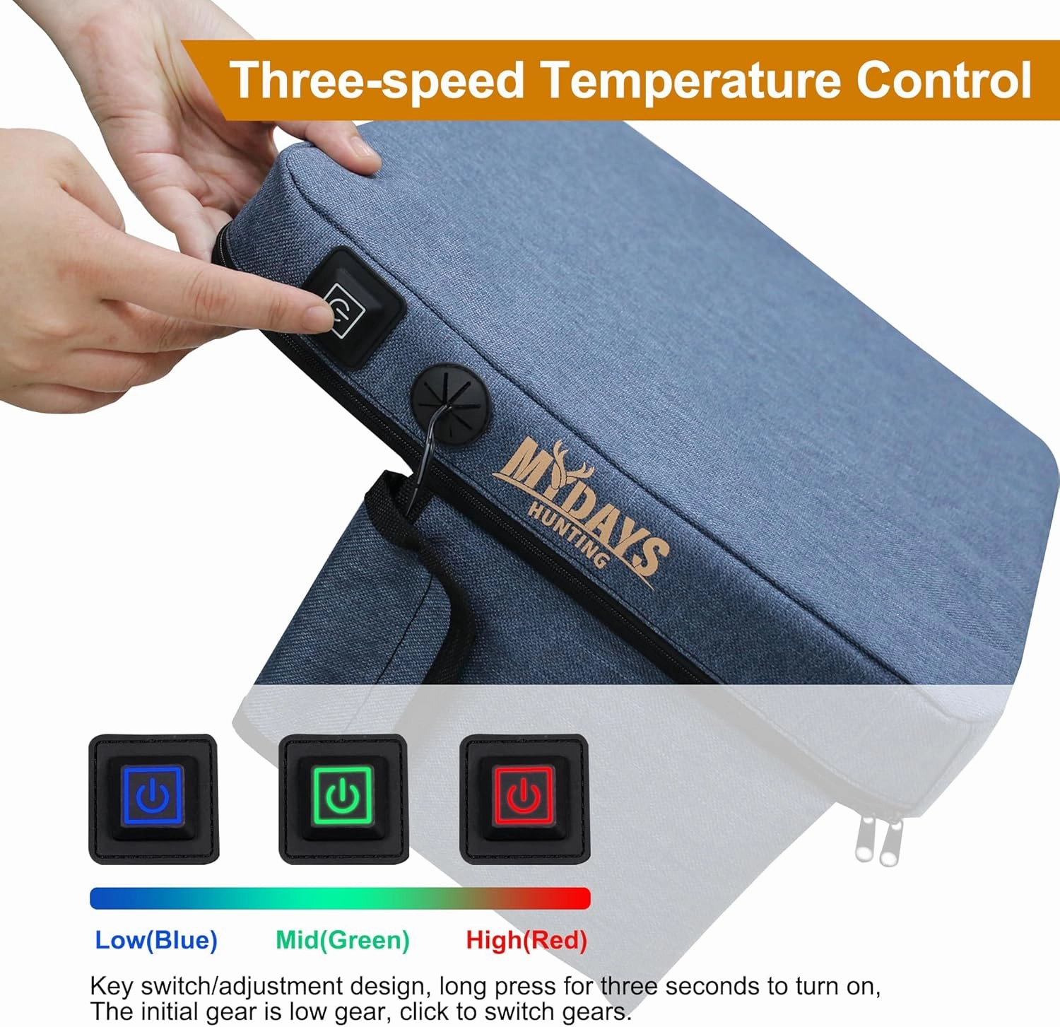 MYDAYS Portable Heated Seat Cushion, Memory Foam Heating Seat Pad for Outdoor Stadium Bleacher Camping, Power Bank Not Included（Blue）
