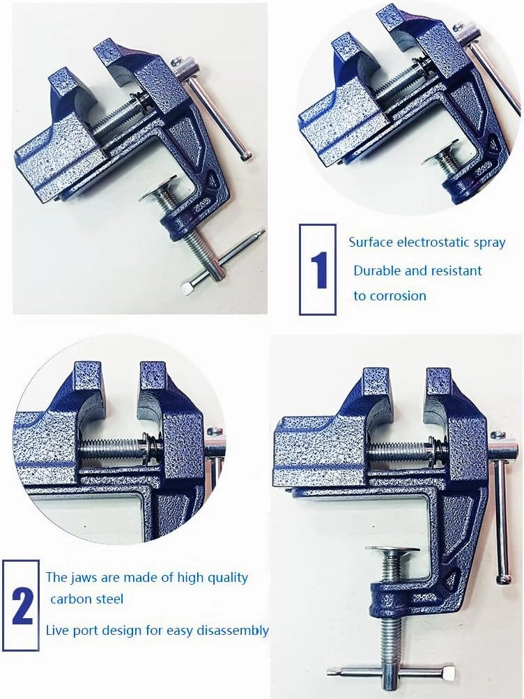 MYTEC Mini Table Clamp, 2.0" blue, Small Bench Vice, Upgraded cast steel manufacturing Jewelers Hobby Clamps Craft Repair Tool Portable Work Bench Vise