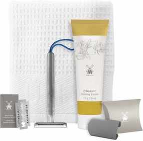 MÜHLE Companion 5-Piece Shaving Set - Unisex Safety Razor with Grey Cord, Blade, Cream, Cloth - Vegan, Sustainable