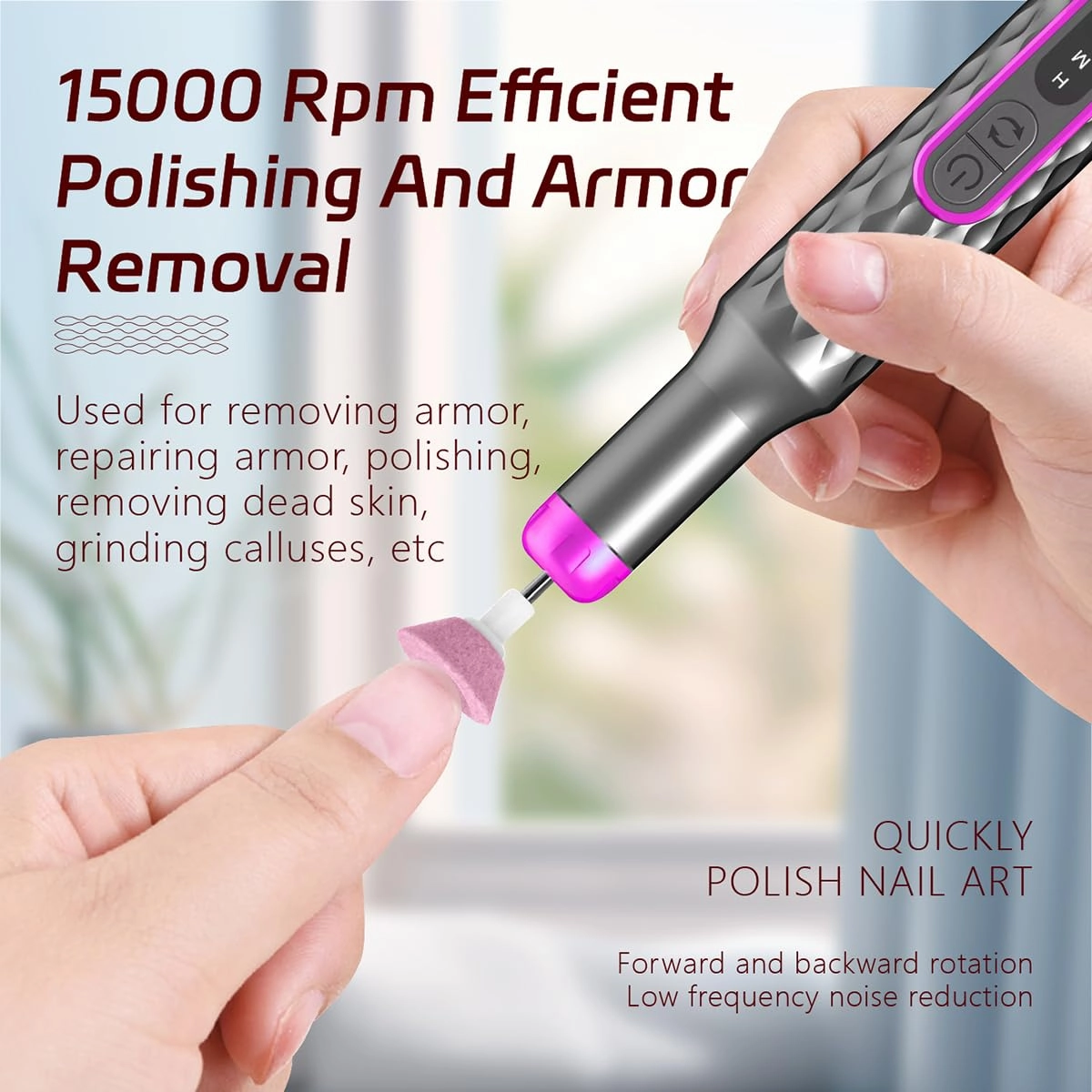 Nail Drill,Adjustable 15000 RPM Portable Cordless Professional Electric Nail Polish Machine with Nail Clippers,Bits Kit,Manicure Pedicure Polishing Shape Tools for Manicure Salon (Grey)