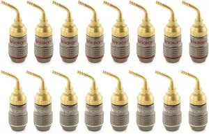 Nakamichi FanLock Excel Series 24k Gold Plated 2mm Pin Plug Banana 10 AWG - 18 AWG Gauge Size 4mm for Spring Clip Speakers Amplifier Hi-Fi Home Theatre Wire Cable Quick Connector, 16 Pcs (8-Pairs)
