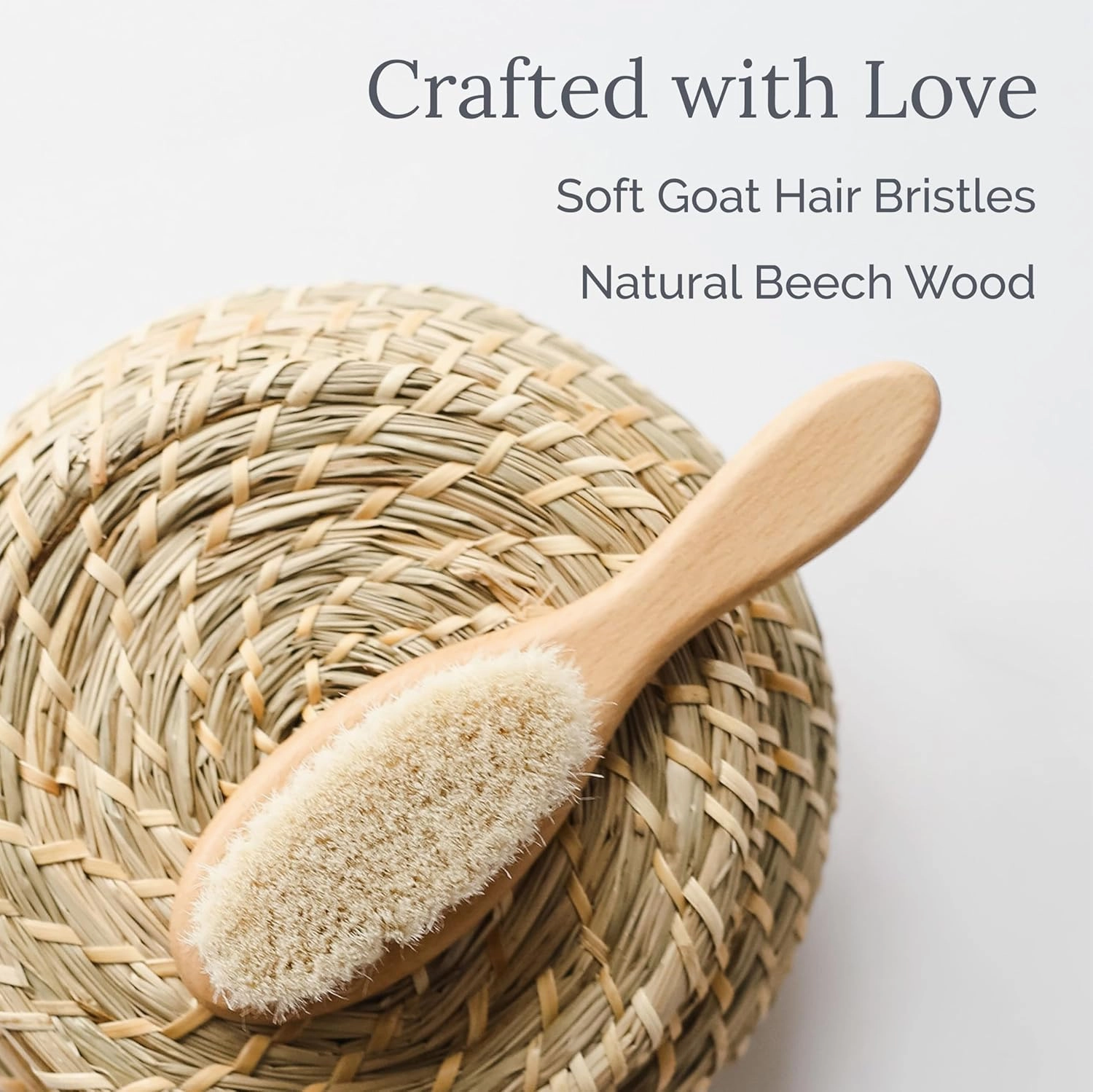 Natemia Soft Bristle Baby Hair Brush Set - 2 Pack Wooden Brushes for Newborns, Toddlers, and Baby Registry Gift