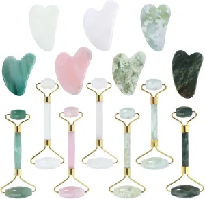 Natural Jade Roller Gua Sha Set Facial Massage,White Set