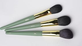 NATURAL GOAT HAIR BRUSH SET 3PCS FOR CONTOUR, BRONZER/POWDER, HIGHLIGHTER