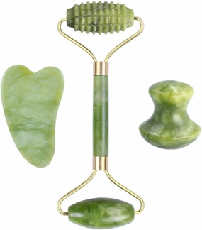 Natural Jade Stone Facial Massage Roller Gua Sha Board 3 Pcs/Set Gouache Scraper For Face Body Tools,F