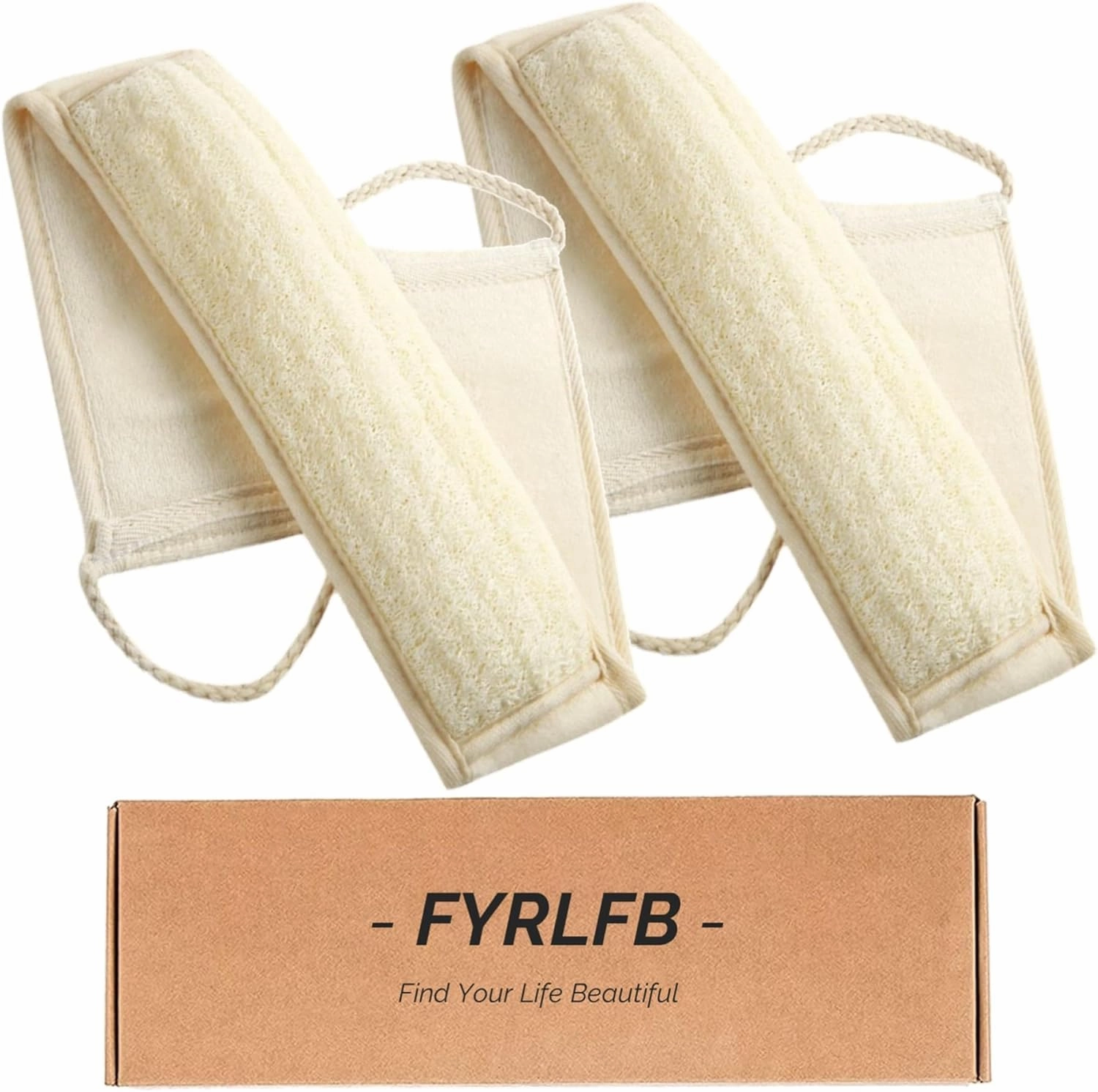 Natural Loofah Exfoliating Body Scrubber for Men and Women, Loofah with Handle, Exfoliating Back Scrubber for Shower Set, Luffa Sponge to Clean & Relax Your Body Deeply (2 Pack)