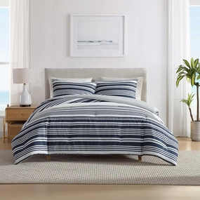 Nautica - Duvet Cover Set, Luxuriously Soft Bedding with Matching Shams, Button Closure, Intricate Relaxed Design (Coastline Stripe Blue, Full/Queen)