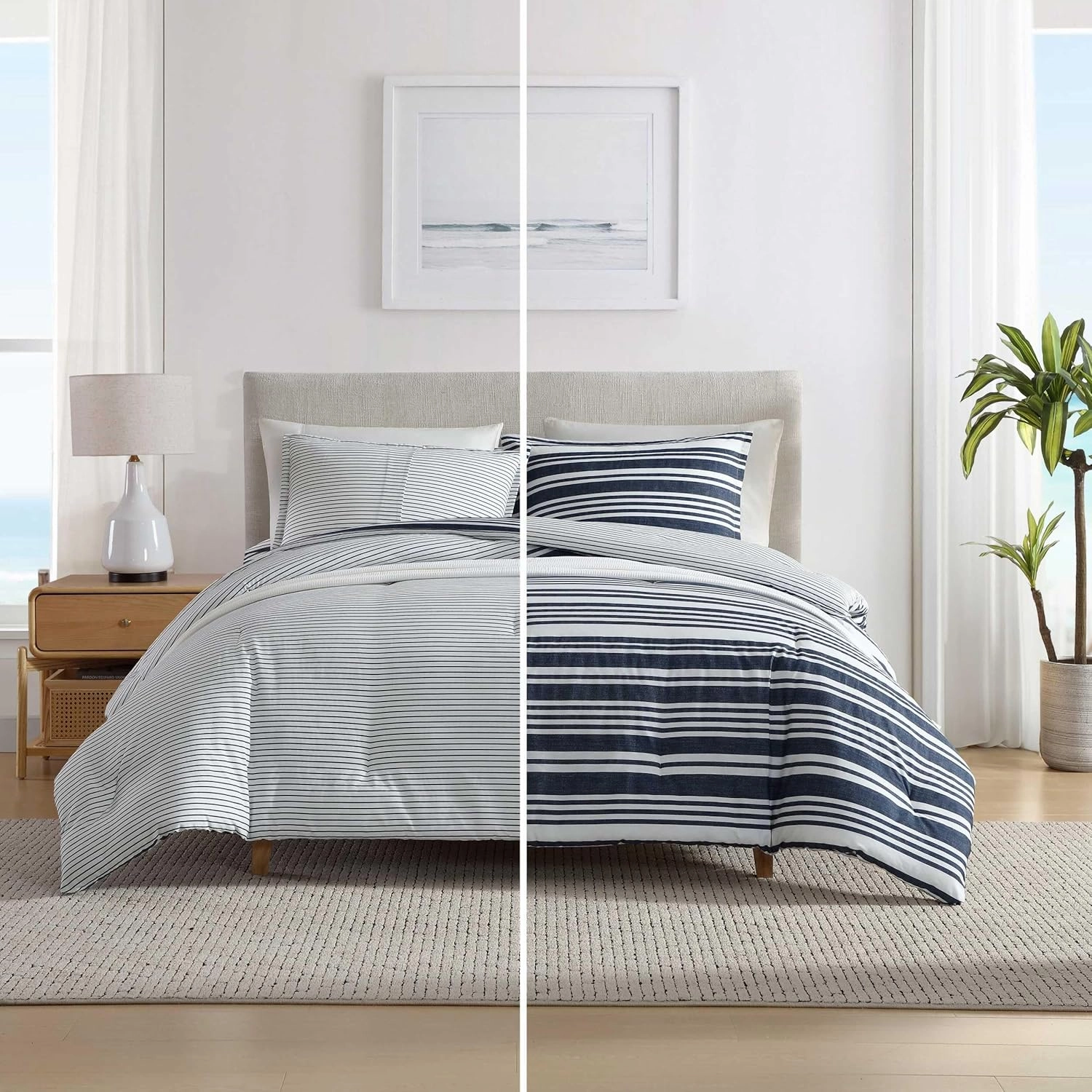 Nautica - Duvet Cover Set, Luxuriously Soft Bedding with Matching Shams, Button Closure, Intricate Relaxed Design (Coastline Stripe Blue, Full/Queen)