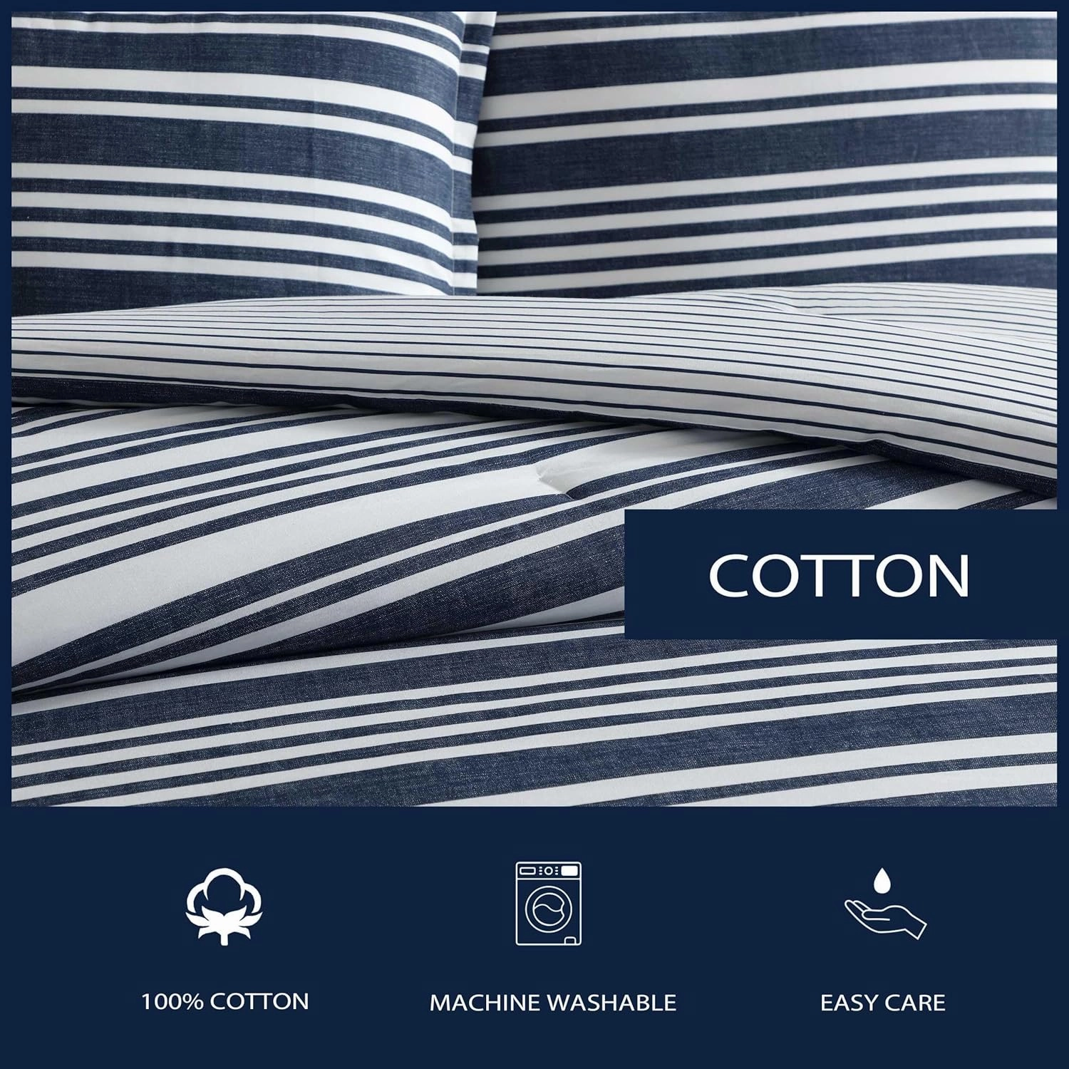 Nautica - Duvet Cover Set, Luxuriously Soft Bedding with Matching Shams, Button Closure, Intricate Relaxed Design (Coastline Stripe Blue, Full/Queen)