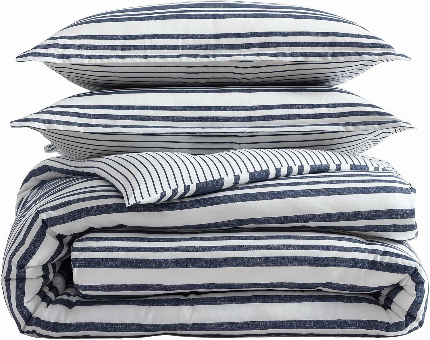 Nautica - Duvet Cover Set, Luxuriously Soft Bedding with Matching Shams, Button Closure, Intricate Relaxed Design (Coastline Stripe Blue, Full/Queen)