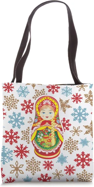 Nesting Dolls, Winter Holiday Russian Nesting Doll Pattern Tote Bag
