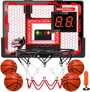New Upgraded Basketball Hoop Indoor - Pro Basketball Hoop with Anti-Impact Backboard, Scoreboard&4 Balls Basketball Toys for 6 7 8 9 10 11 12 Year Old Boys