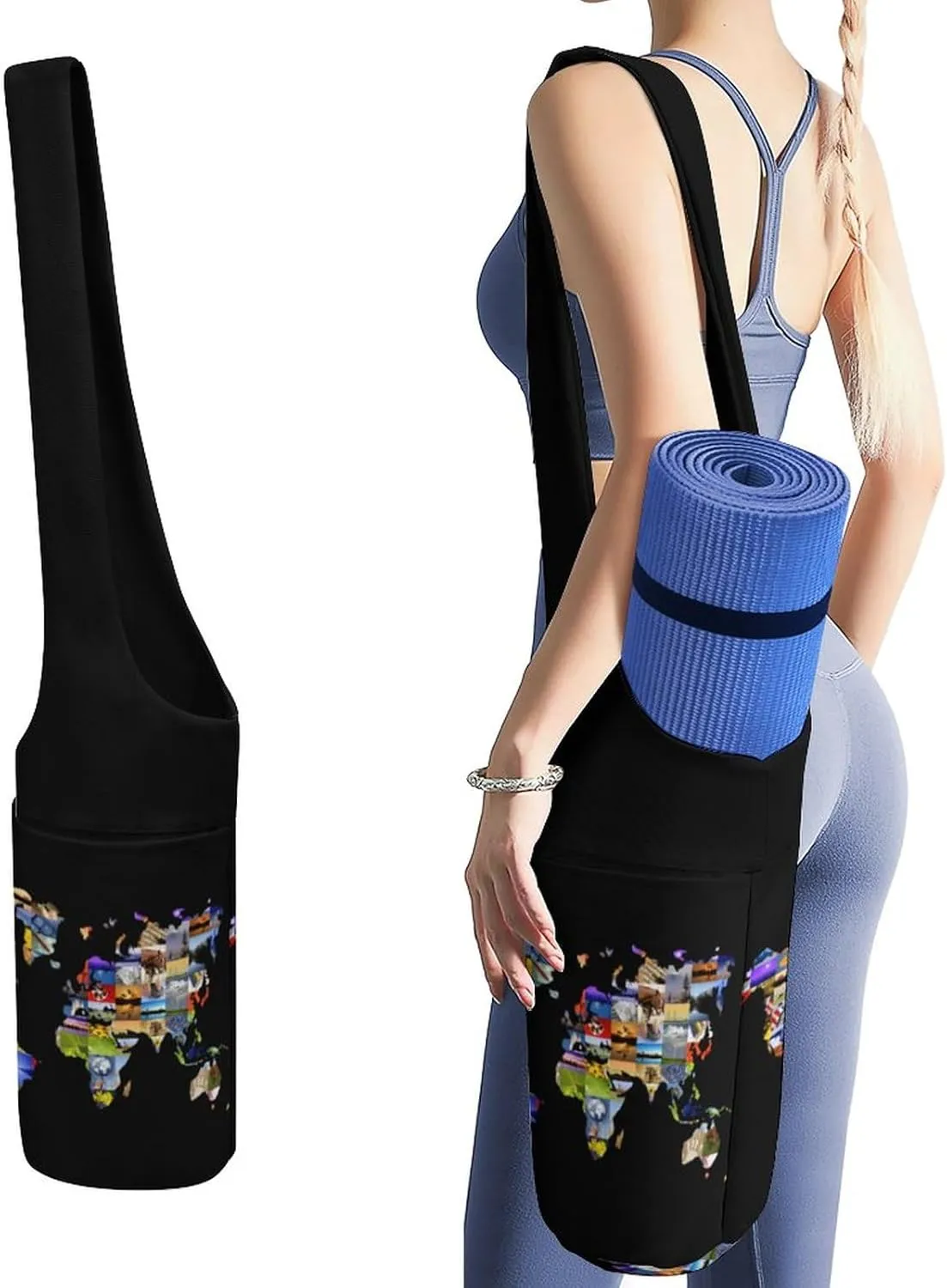 Niapessel Yoga Mat Bag, Yoga Mat Bags for Women, World Map Print Yoga Mat Holder Bag Carrier Large with Pockets Yoga Accessories Yoga Gifts for Women And Yoga Lover