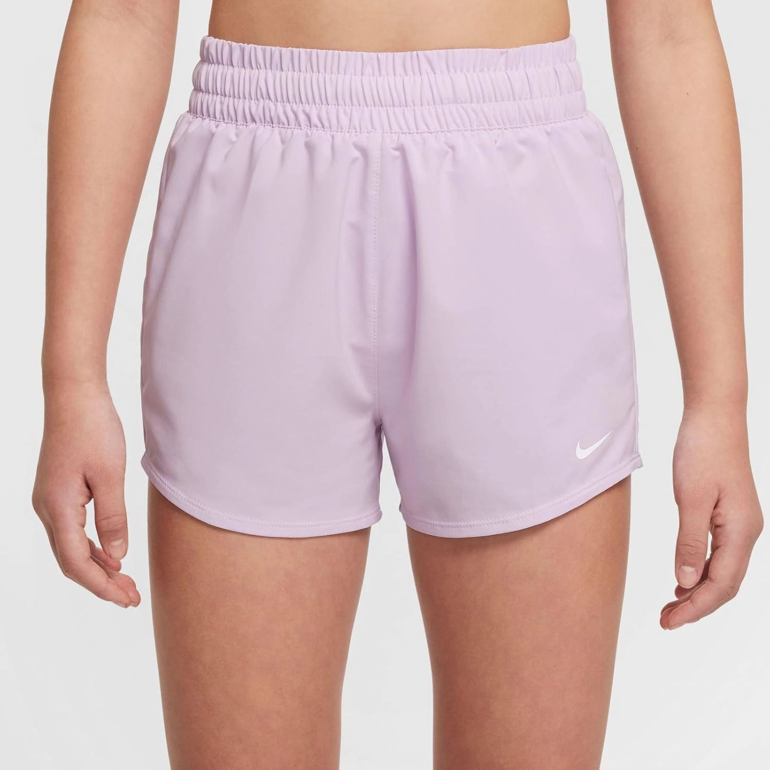 Nike One Big Kids' (Girls') Dri-FIT High-Waisted Woven Training Shorts (DX4967-537, Doll/White)