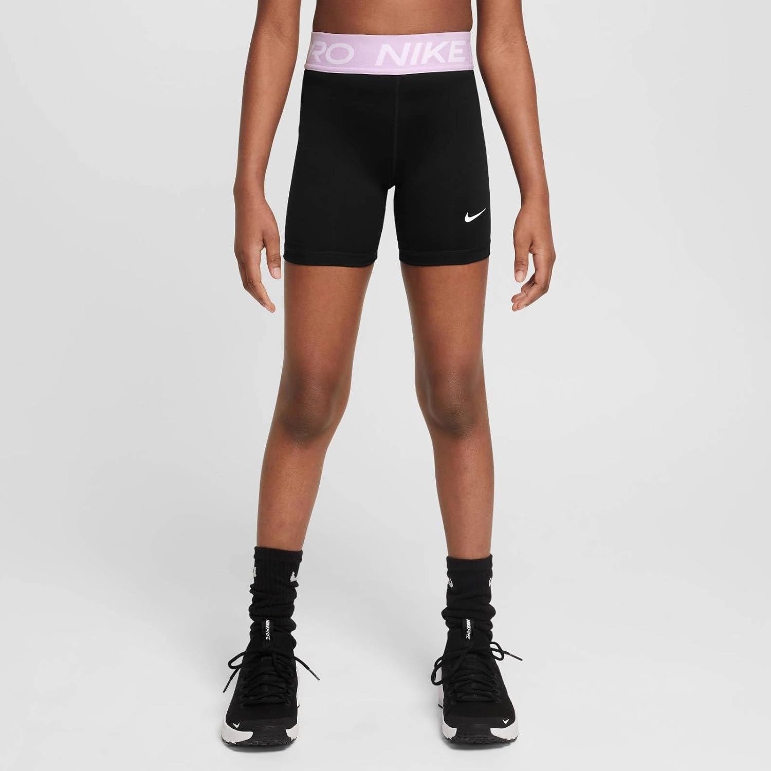 Nike Pro Girls' Shorts (DA1033-013, Black/Doll/White)