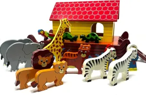 Noah’s Ark 100% Wooden Toy – Handcrafted, Animal Shape Sorter – Christian, Jewish Religion and Bible Story Based Educational Fun - Social, Creative, and Imaginative Play – Ages 18  