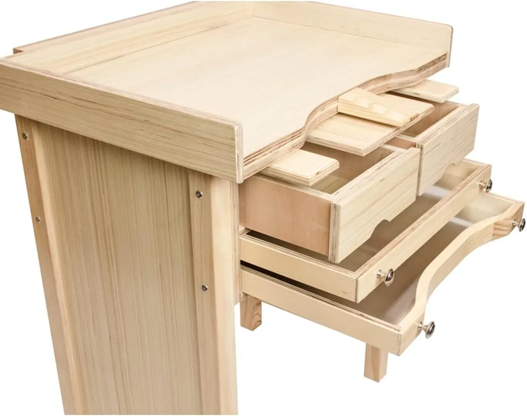 Noble Pack Signature Jewelers Bench - Heavy Duty Wooden Workbench with Drawers and Solid Wood Top for Jewelry Making