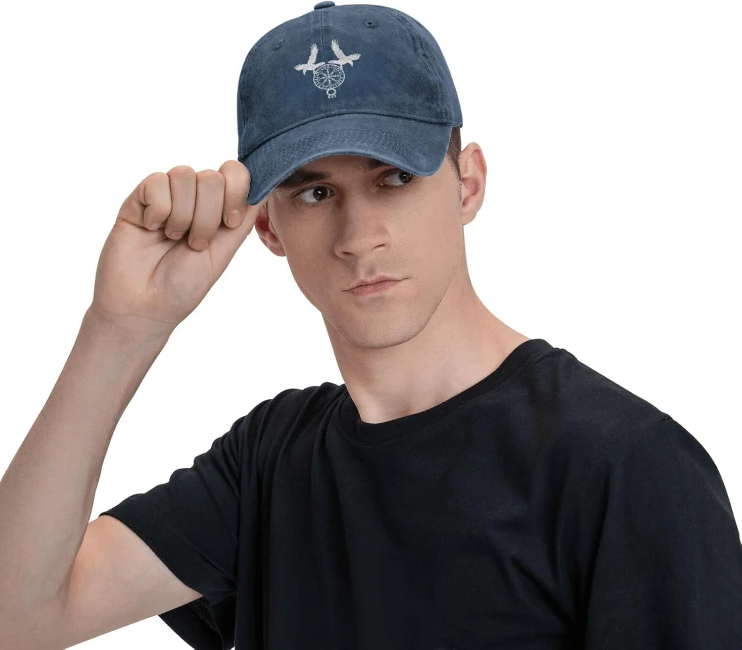 Norse Ravens Vegvisir Adjustable Cowboy Hat Outdoor Travel Casual Hat Sandwich Hat Washed Denim Hat