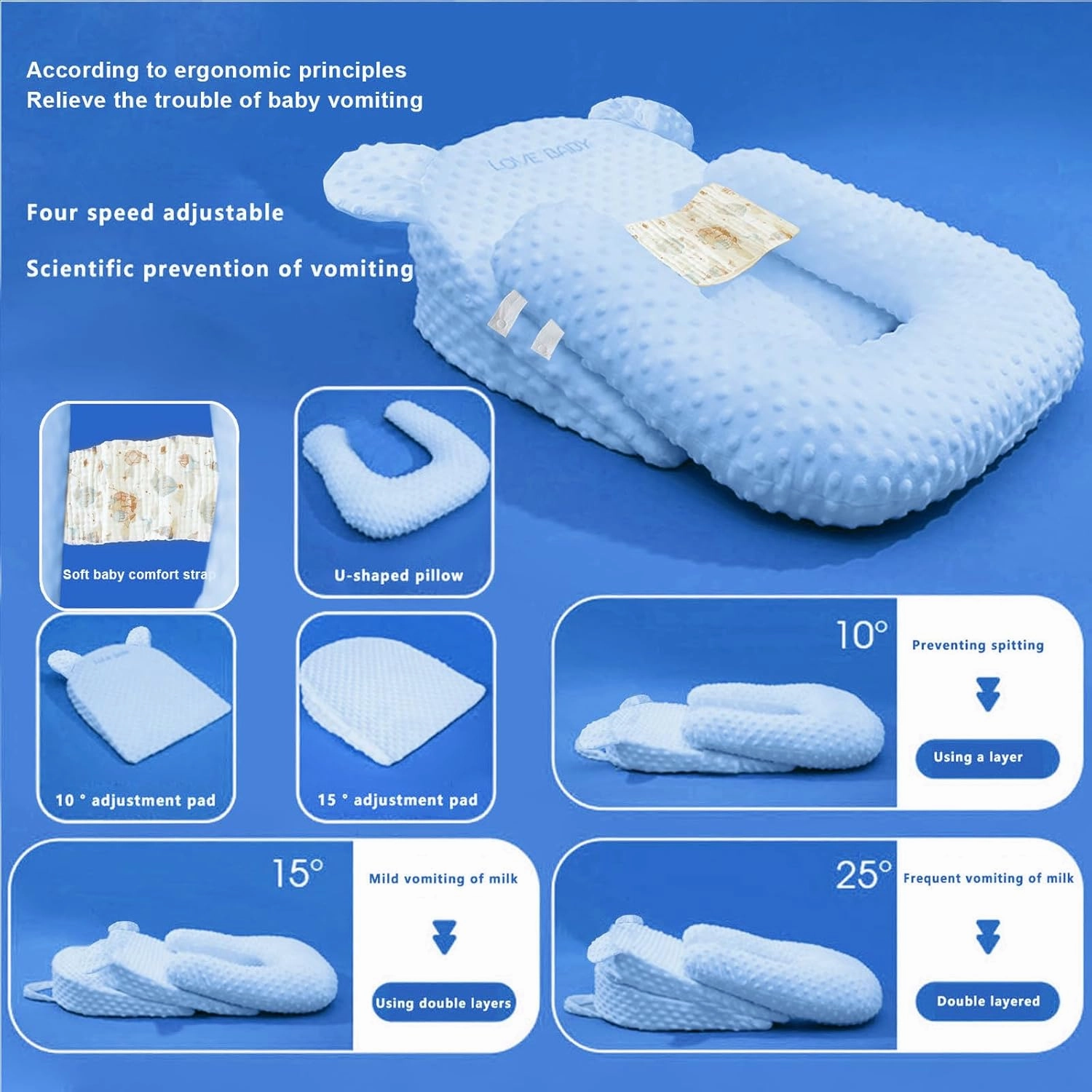 Nursing Pillow, Breastfeeding Pillows, Breathable Infant Feeding Support Pillow Multi-Functional & Portable Support Cushion for Travel (Blue, One Size)