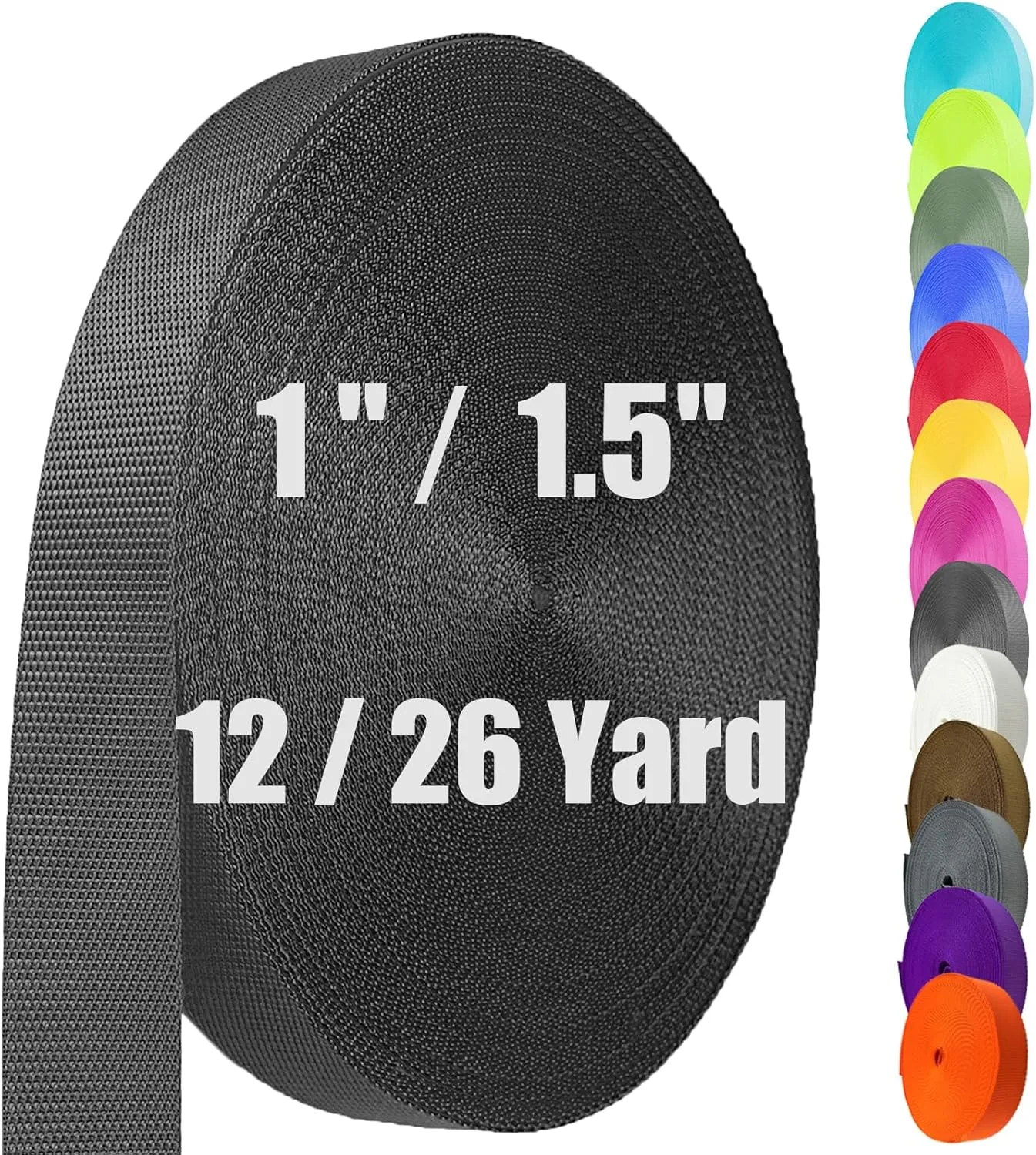 Nylon Webbing 1.5 Inch, Heavy Duty Nylon Webbing Strap 12 Yard,Durable Nylon Strapping for Indoor or Outdoor Gear, DIY Crafting, Repairing (Black, 1.5"-26 Yard)