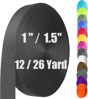 Nylon Webbing 1.5 Inch, Heavy Duty Nylon Webbing Strap 12 Yard,Durable Nylon Strapping for Indoor or Outdoor Gear, DIY Crafting, Repairing (Black, 1.5"-26 Yard)