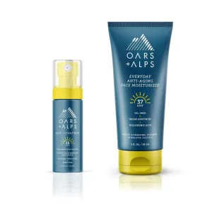 Oars   Alps Face and Scalp Mist SPF 35 Sunscreen   SPF 37 Sunscreen and Everyday Anti Aging Face Moisturizer Set, Protects from Blue Light, Summer Splash Scent, Water and Sweat Resistant, 2 Piece Set