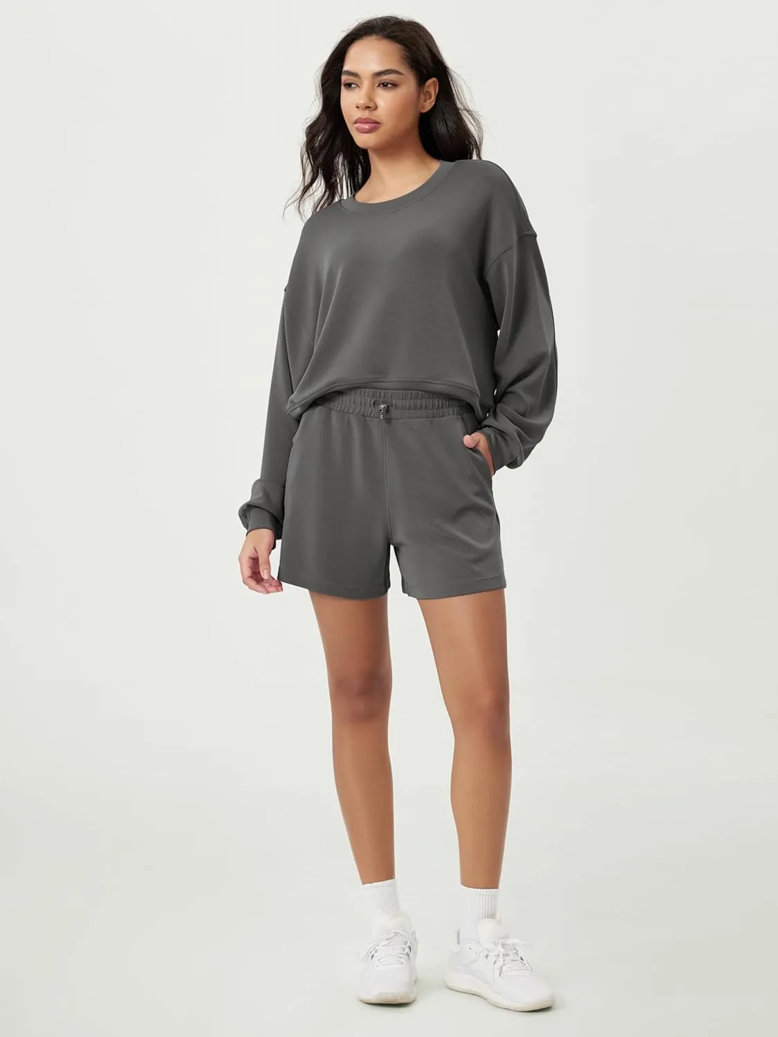 ODODOS Modal Soft Relaxed Shorts for Women Adjustable Shockcord High Waist Casual Shorts with Pockets