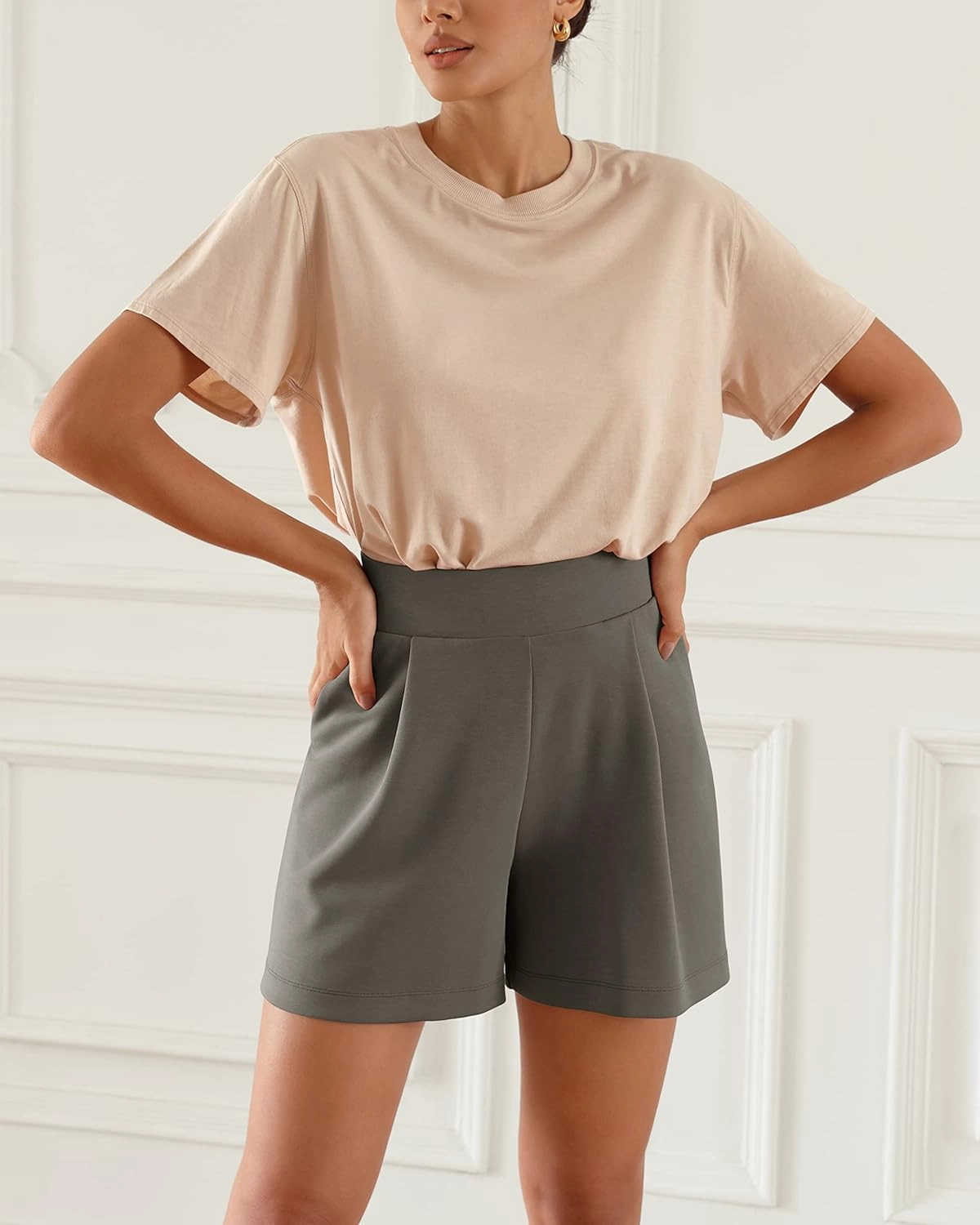 ODODOS Modal Soft Wide Leg Shorts for Women High Waist Casual Relaxed Shorts with Pockets-Inseam 4"/ 6"