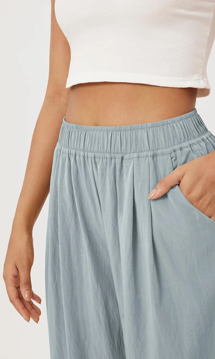 ODODOS Women's Wide Leg Pants with Pockets Crinkle Comfy High Waist Pull-On Lounge Casual Pants