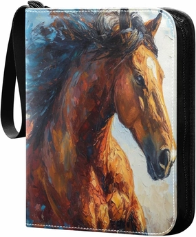Oil Painting Horse Card Binder 4-Pocket, 400 Pockets Trading Cards Holder Games Card Albums Storage Organizer Case for Football, Baseball Cards
