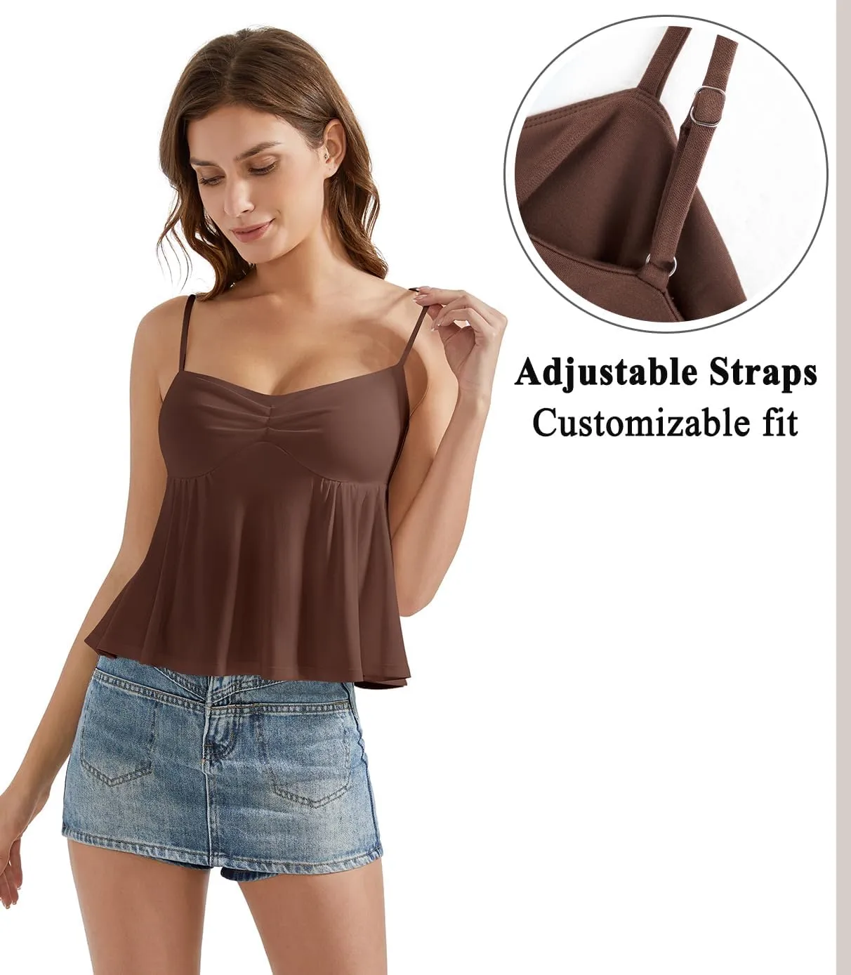 OMKAGI Cute Peplum Camisole Tops for Women Built in Bra Sleeveless Going Out Tank Top