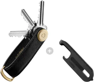 Orbitkey Multi Tool v2 for Key Organizer & Key Ring | 9-in-1 Compact Tool   Saffiano Leather Key Organizer Licorice Black Holds up to 7 Keys