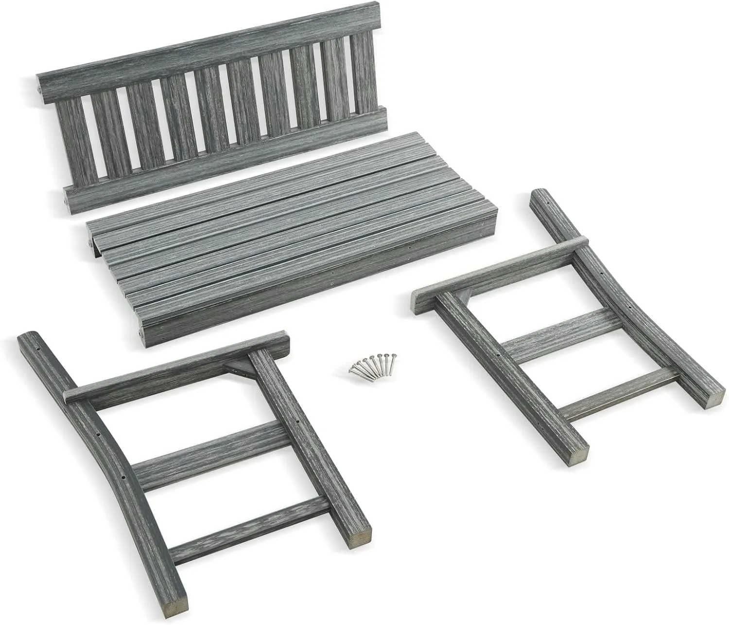 Outdoor Bench, 2-Person Garden Bench, Poly Lumber Patio Bench for Outdoors, Porch, and Park (Grey)