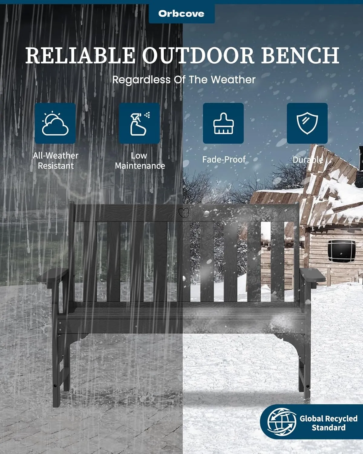 Outdoor Bench, 2-Person HDPE Garden Bench with Heart Detail & Wood Grain, 680 LBS Capacity, All-Weather Patio Bench for Porch, Backyard & Park