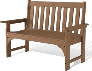 Outdoor Bench, 2-Person HDPE Garden Bench with Heart Detail & Wood Grain, 680 LBS Capacity, All-Weather Patio Bench for Porch, Backyard & Park