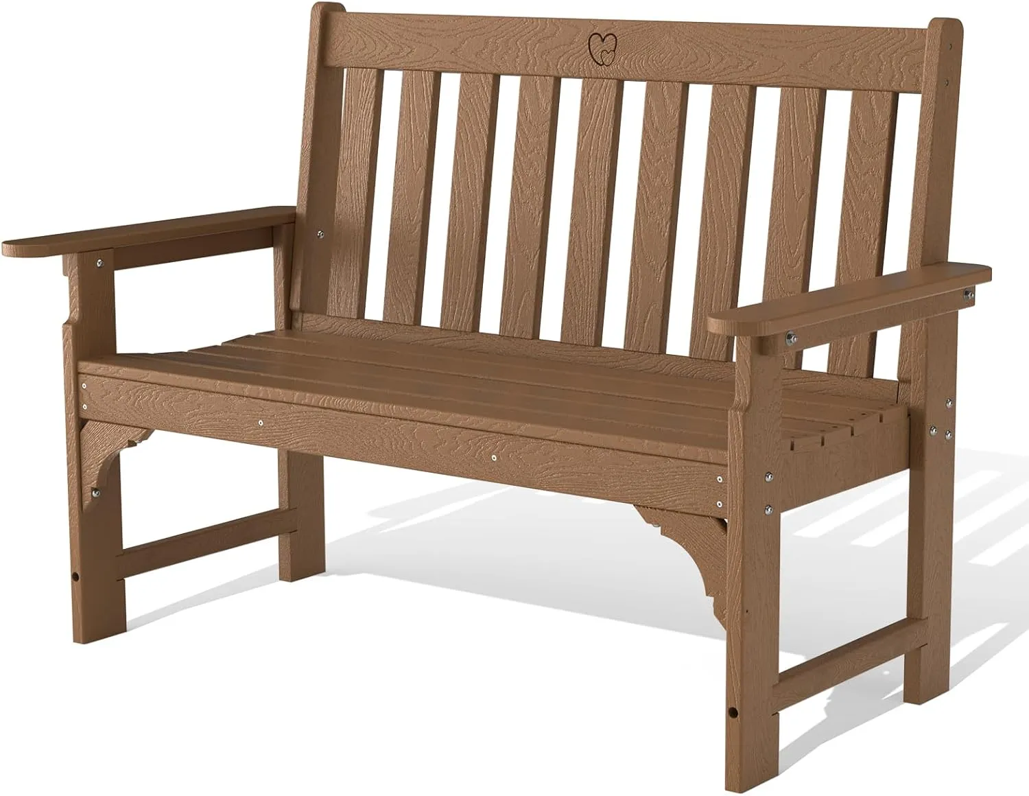 Outdoor Bench, 2-Person HDPE Garden Bench with Heart Detail & Wood Grain, 680 LBS Capacity, All-Weather Patio Bench for Porch, Backyard & Park