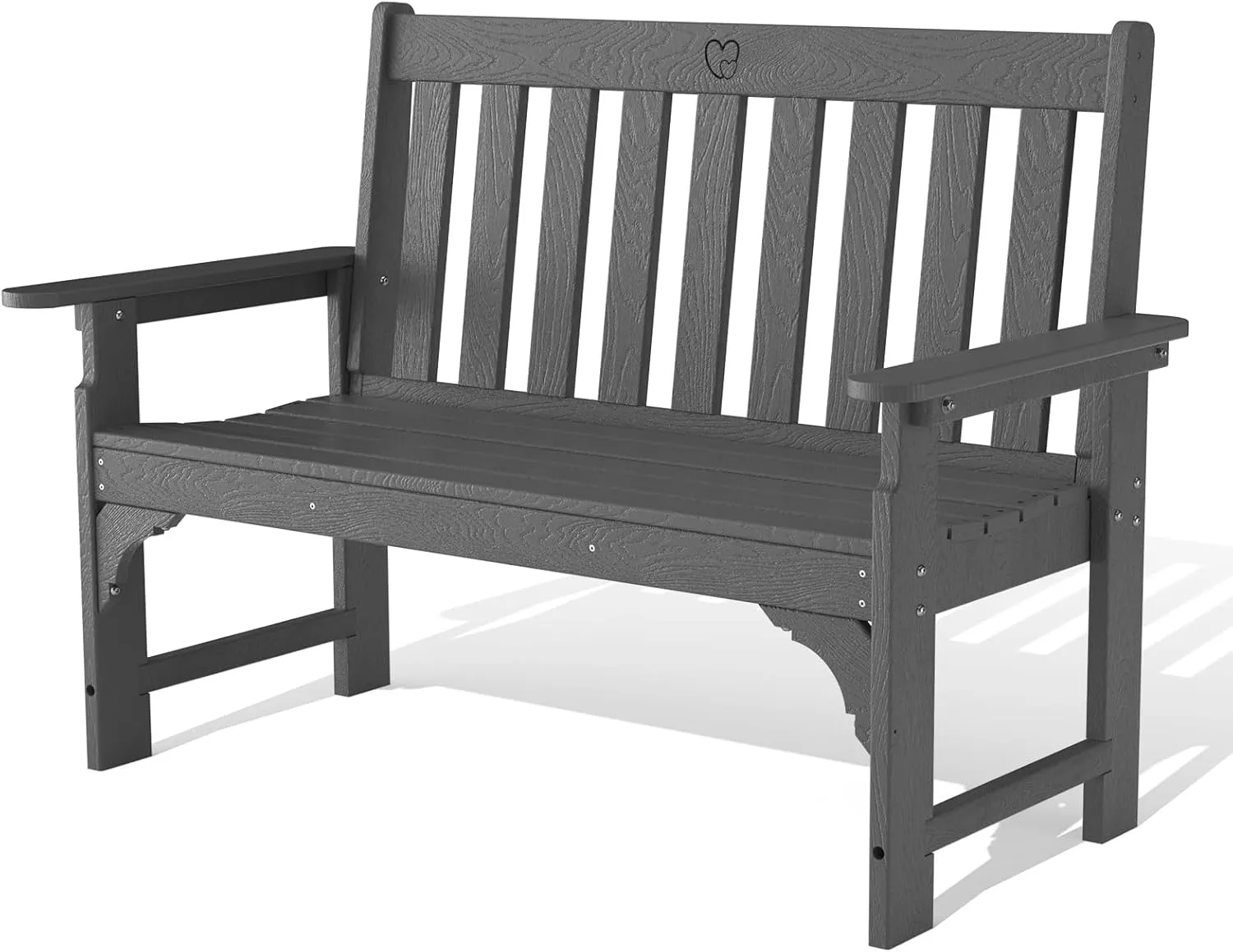 Outdoor Bench, 2-Person HDPE Garden Bench with Heart Detail & Wood Grain, 680 LBS Capacity, All-Weather Patio Bench for Porch, Backyard & Park