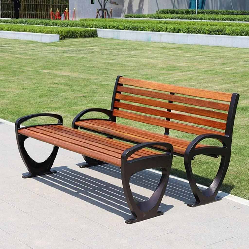 Outdoor Benches Outdoor Garden Solid Wood Park Chair Outdoor Commercial Pineapple Grid Bench Open-air Pastoral Cast Aluminum Leisure Back Seat Garden Benches for Outdoors(B)