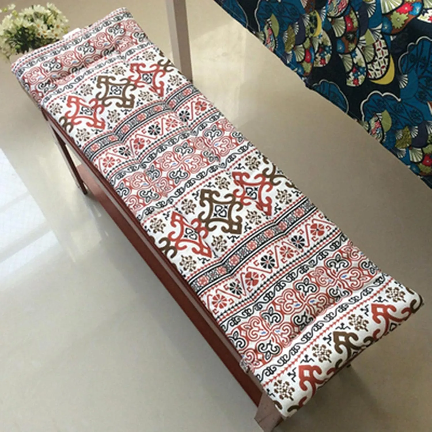 Outdoor Indoor Long Rectangle Bench Cushion, 35x11inch Non-Slip Soft Loveseat Swing Wicker Chair Pad, Patio Garden Deck Backrest Fresco Settee Seat Cushion