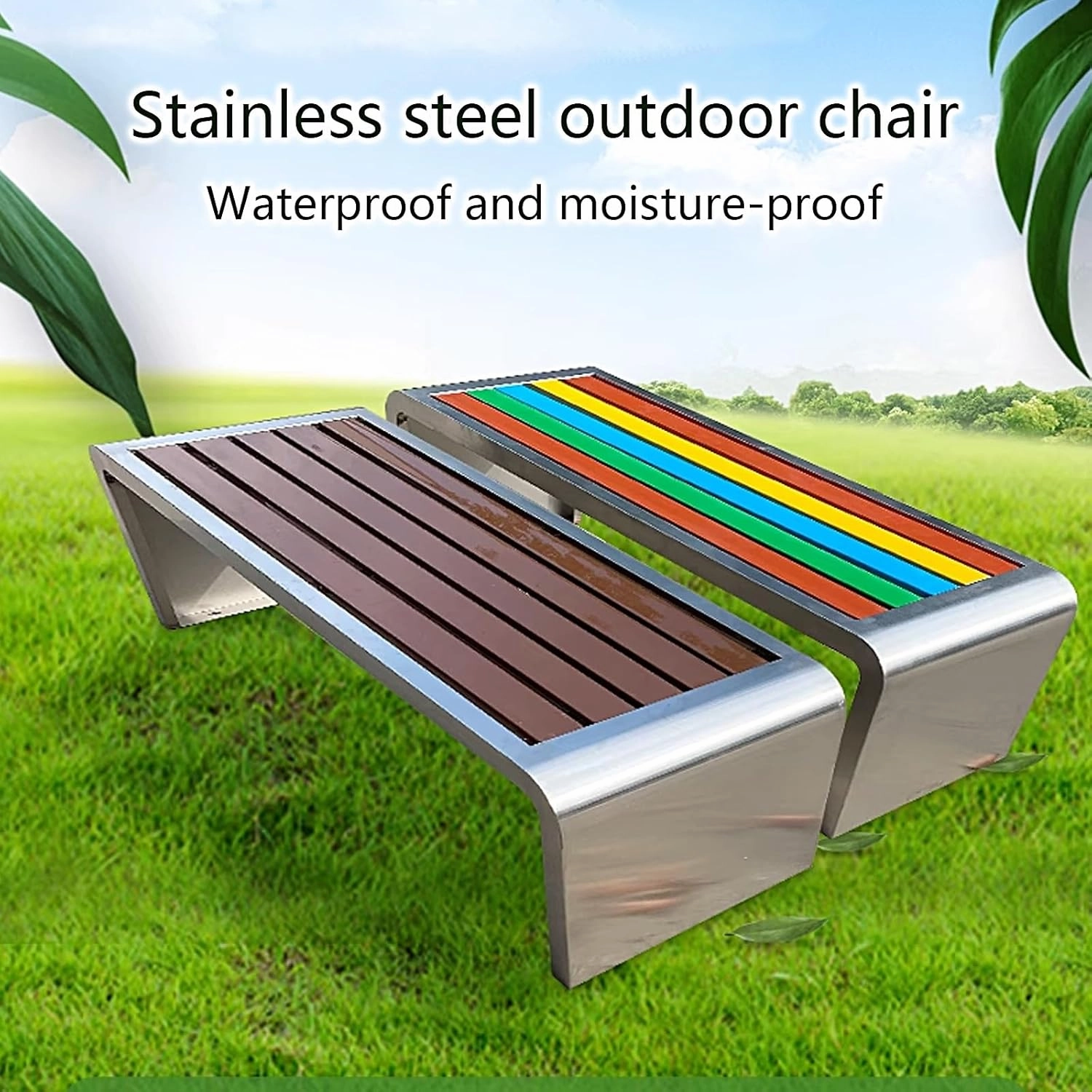 Outdoor Patio Stainless Steel Outdoor Benches Weatherproof Park Bench Plastic Wood Seat Porch Bench for Parks, Streets, Communities, Scenic Spots, Squares(150 * 40 * 45cm)