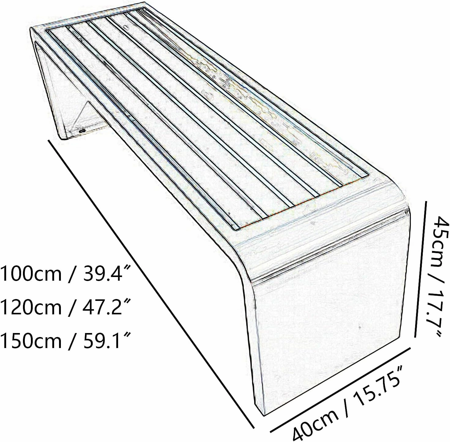 Outdoor Patio Stainless Steel Outdoor Benches Weatherproof Park Bench Plastic Wood Seat Porch Bench for Parks, Streets, Communities, Scenic Spots, Squares(150 * 40 * 45cm)