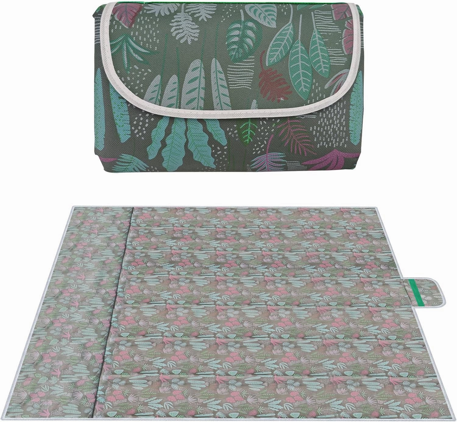 Outdoor Picnic Blanket Waterproof Foldable, 78.7'' x 78.7'' Large Park Beach Blanket, Fold Up Picnic Mat Sand Free for Camping Hiking Patio Travel Concerts Music Festival (Plant)