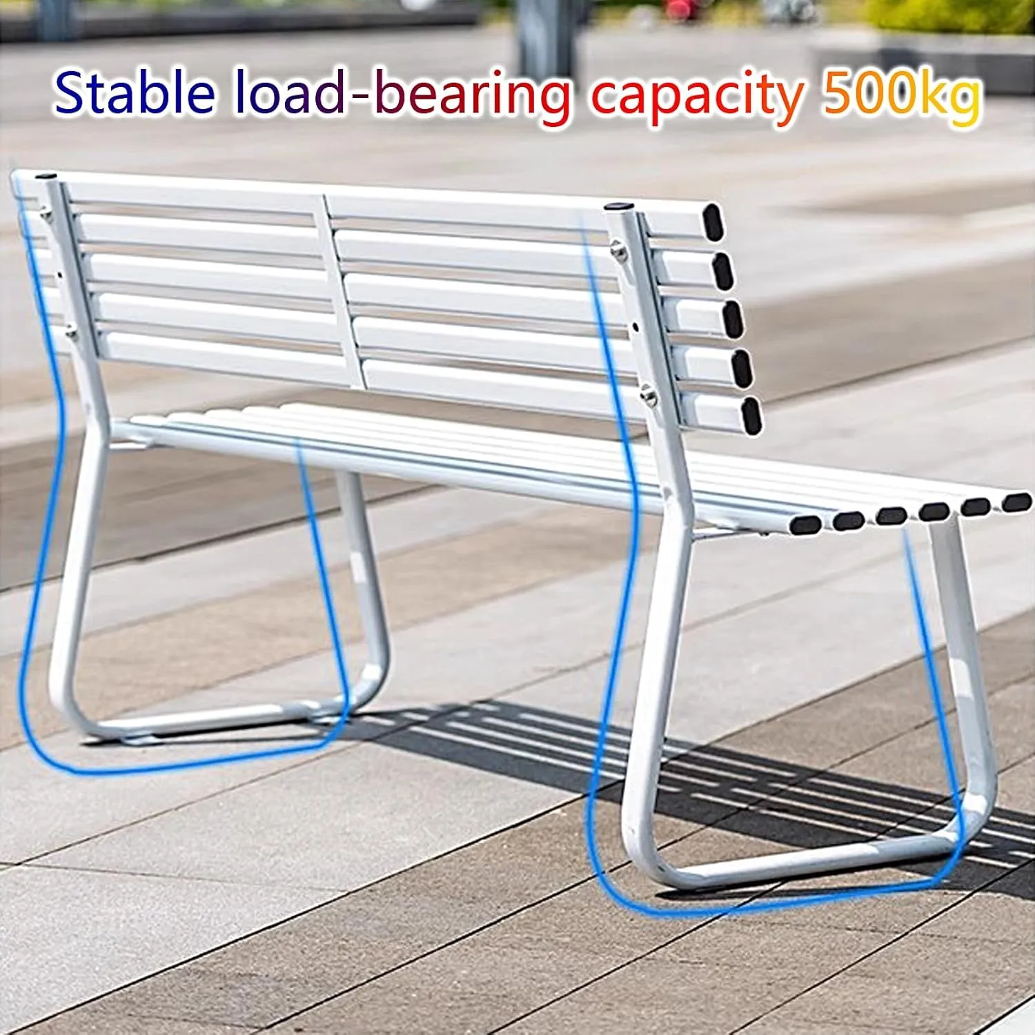 Outside Benches for Porch with Ergonomic Backrest Park Bench Weatherproof Galvanized Steel Load Capacity 500kg Porch Chair for Units, Streets, Parks, Scenic Spots(White,150 * 45 * 74cm)