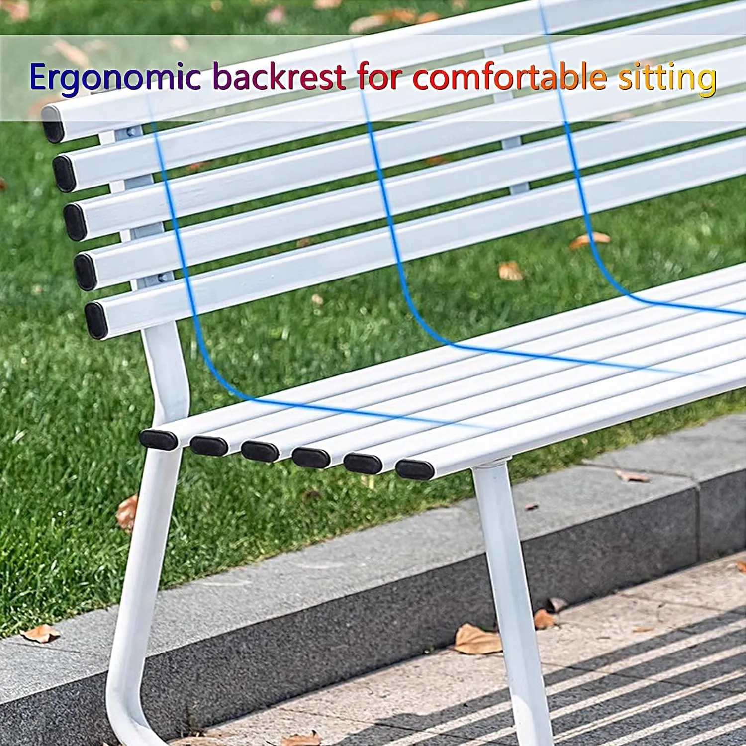 Outside Benches for Porch with Ergonomic Backrest Park Bench Weatherproof Galvanized Steel Load Capacity 500kg Porch Chair for Units, Streets, Parks, Scenic Spots(White,150 * 45 * 74cm)