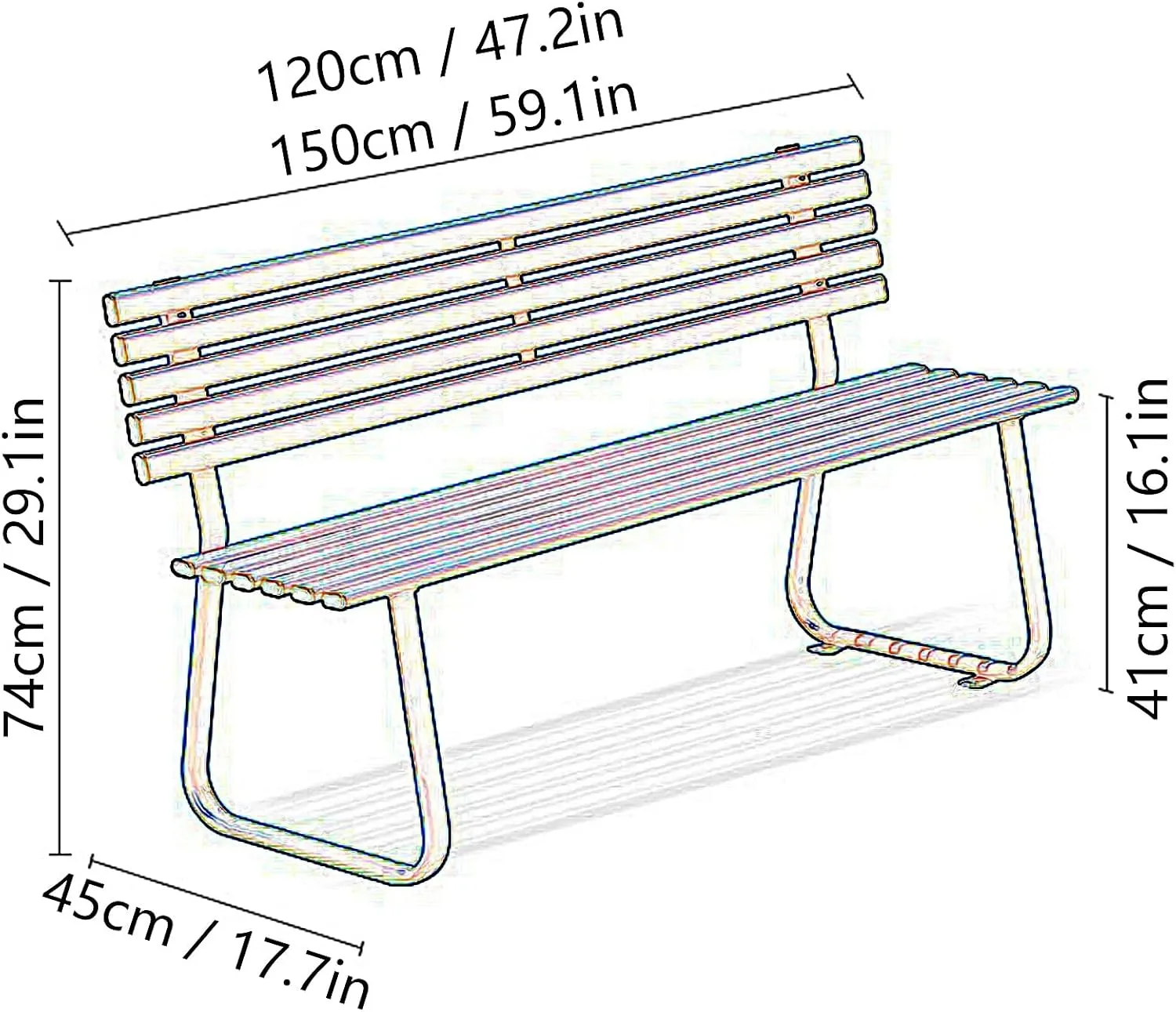 Outside Benches for Porch with Ergonomic Backrest Park Bench Weatherproof Galvanized Steel Load Capacity 500kg Porch Chair for Units, Streets, Parks, Scenic Spots(White,150 * 45 * 74cm)